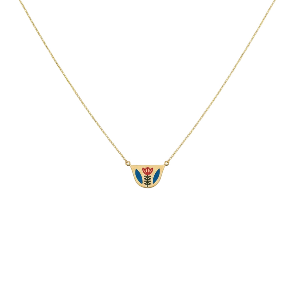 Necklace with a colorful pendant on a white background