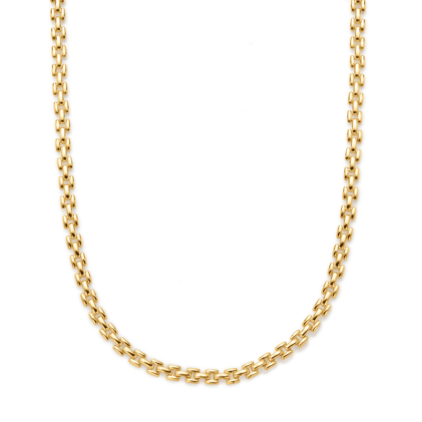 Gold chain necklace on a white background