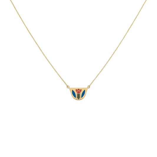 Necklace with a colorful pendant on a white background
