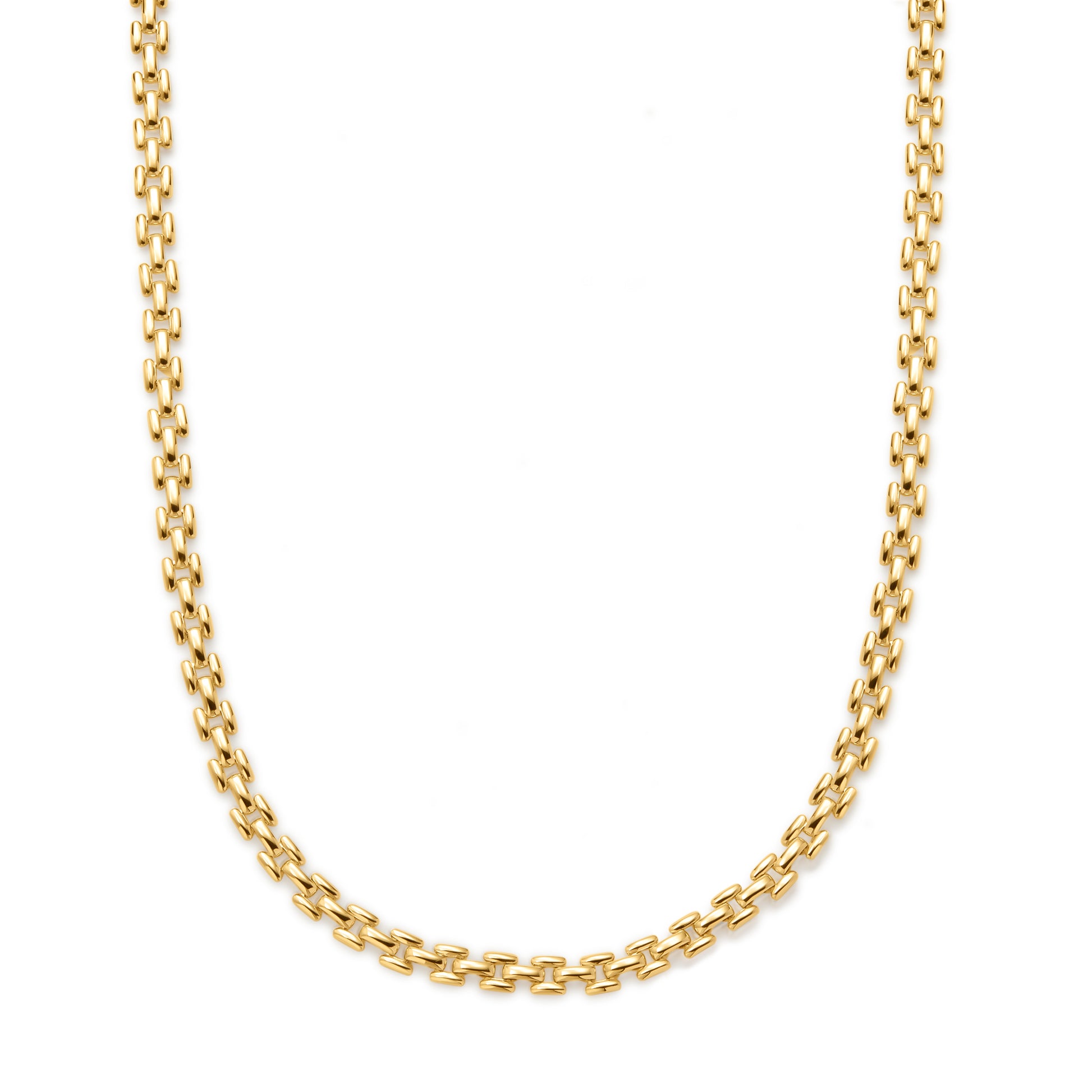 Gold chain necklace on a white background