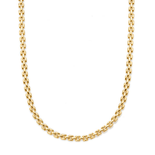 Gold chain necklace on a white background